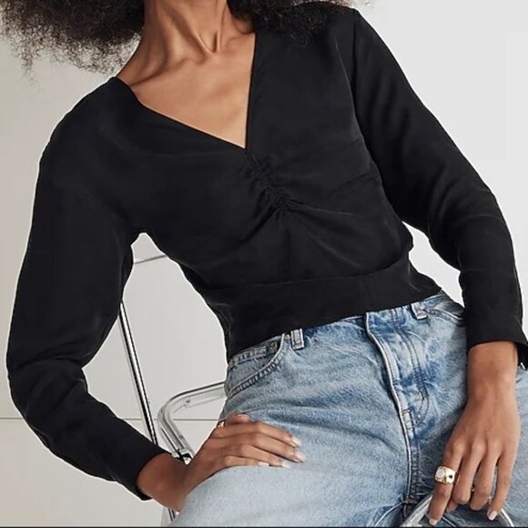 NWT Madewell Brushed Ruched-Front Top Women's V Neck Long Sleeve 16 - Picture 1 of 8